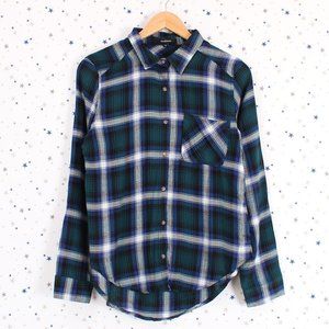 Green Navy Button Up Plaid Shirt